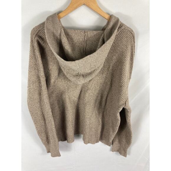 Aerie V Neck Knit Hooded Sweater Brown Size Small - Picture 3 of 6